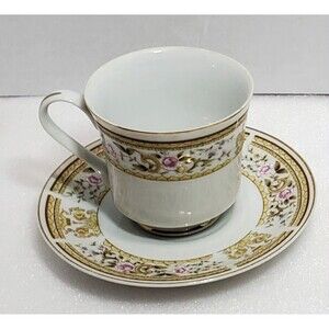 Wallace Heritage Daphne Tea Cup & SaucerFloral Gold Trim Porcelain  Japan